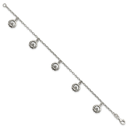 7 Inch Sterling Silver Antiqued Claddagh Bracelet