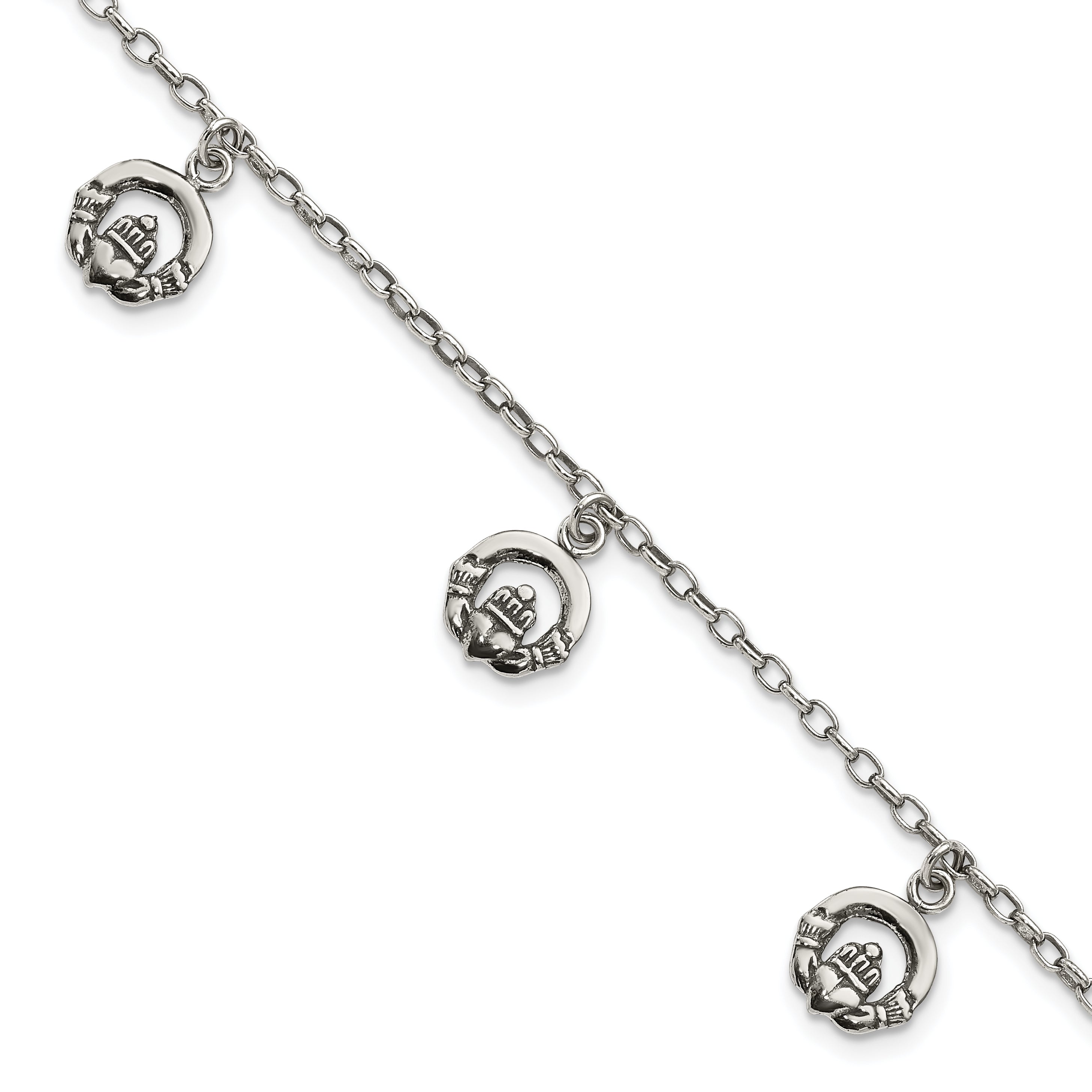 7 Inch Sterling Silver Antiqued Claddagh Bracelet