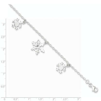 7.5 Inch Sterling Silver Diamond-Cut Snowflake Bracelet