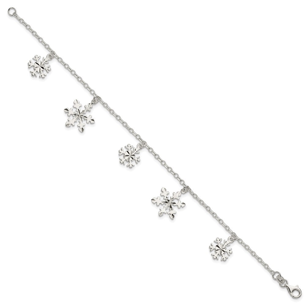 7.5 Inch Sterling Silver Diamond-Cut Snowflake Bracelet