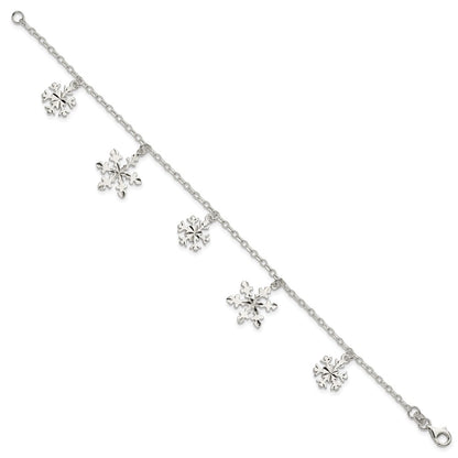 7.5 Inch Sterling Silver Diamond-Cut Snowflake Bracelet