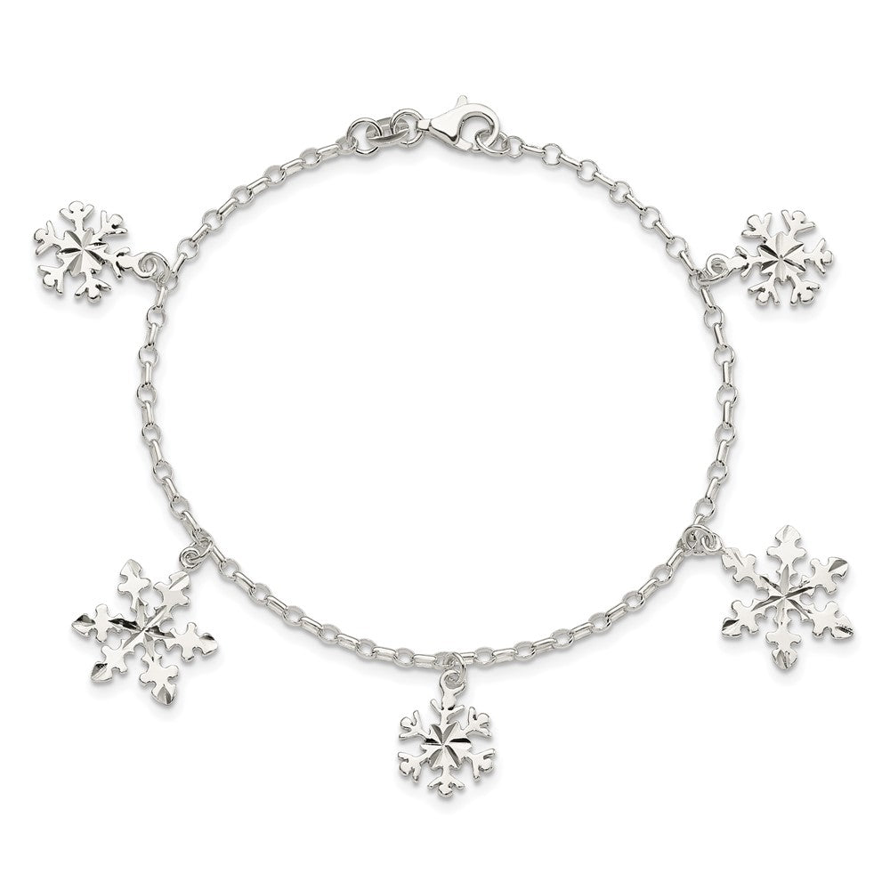 7.5 Inch Sterling Silver Diamond-Cut Snowflake Bracelet