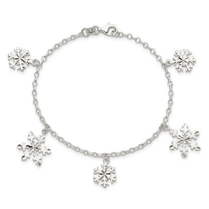 7.5 Inch Sterling Silver Diamond-Cut Snowflake Bracelet