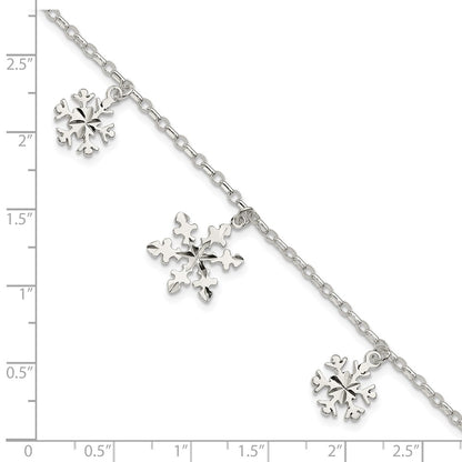 7.5 Inch Sterling Silver Diamond-Cut Snowflake Bracelet