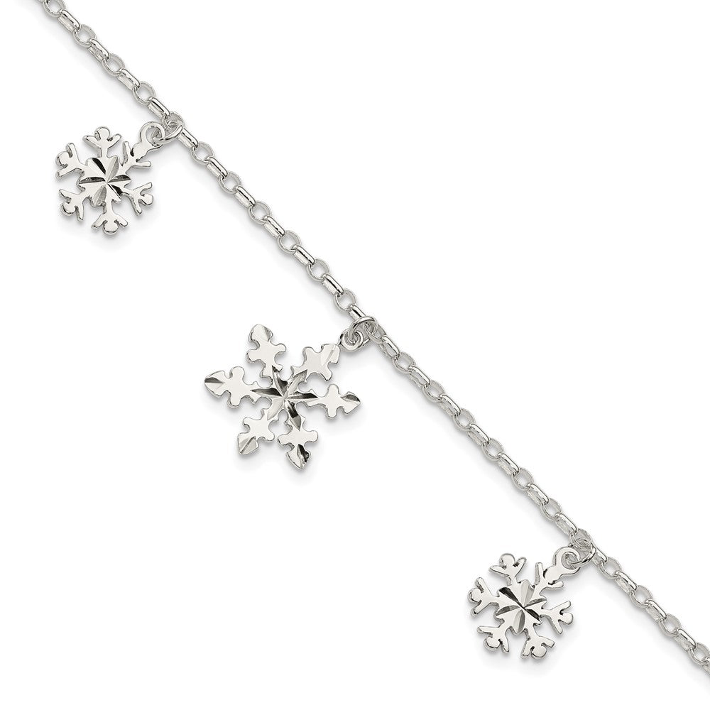 7.5 Inch Sterling Silver Diamond-Cut Snowflake Bracelet