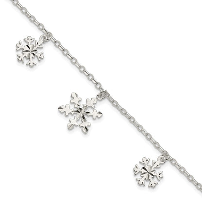 7.5 Inch Sterling Silver Diamond-Cut Snowflake Bracelet