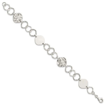 7.5 Inch Sterling Silver Polished And Textured Fancy Link Bracelet