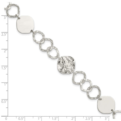 7.5 Inch Sterling Silver Polished And Textured Fancy Link Bracelet