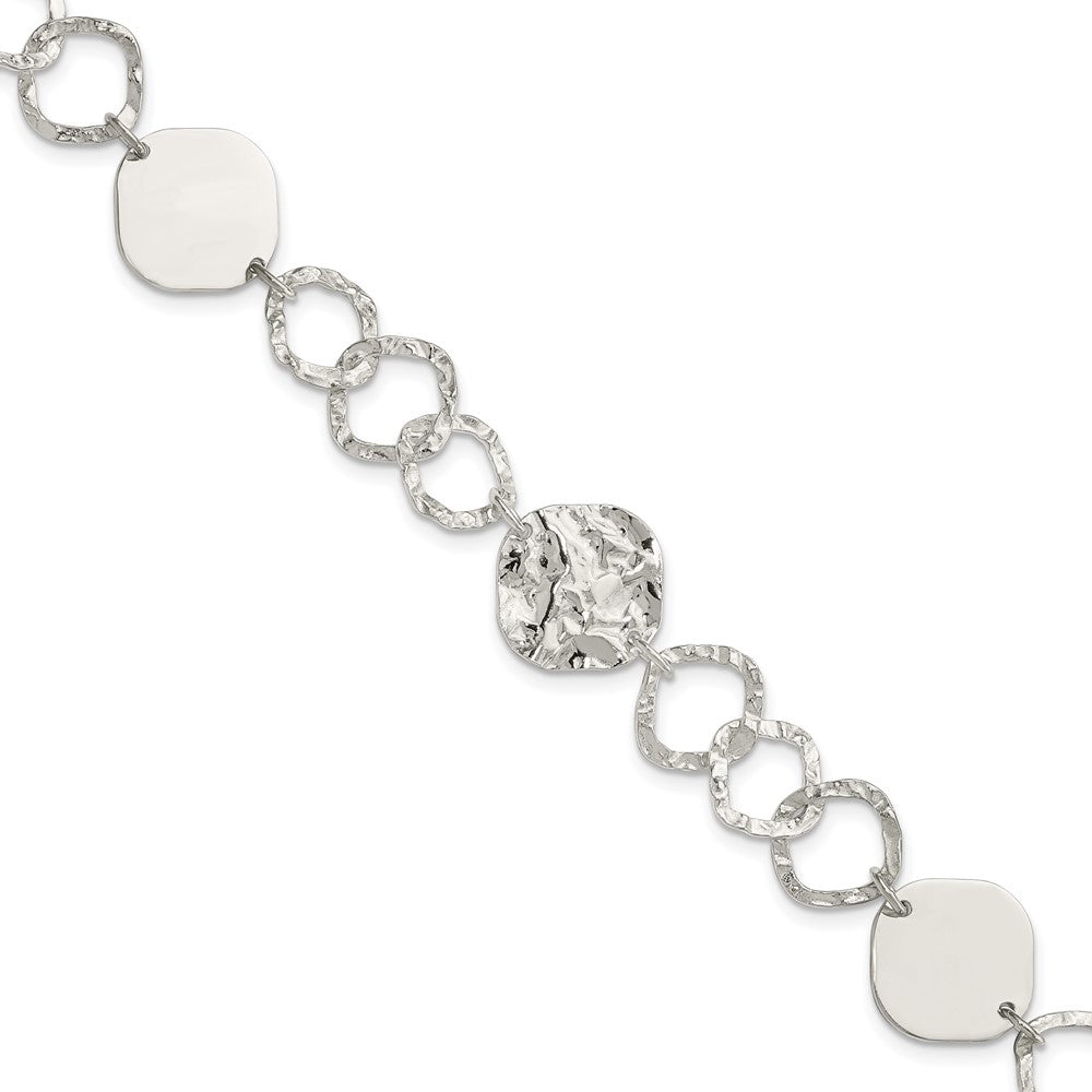 7.5 Inch Sterling Silver Polished And Textured Fancy Link Bracelet