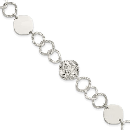 7.5 Inch Sterling Silver Polished And Textured Fancy Link Bracelet