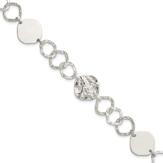 7.5 Inch Sterling Silver Polished And Textured Fancy Link Bracelet