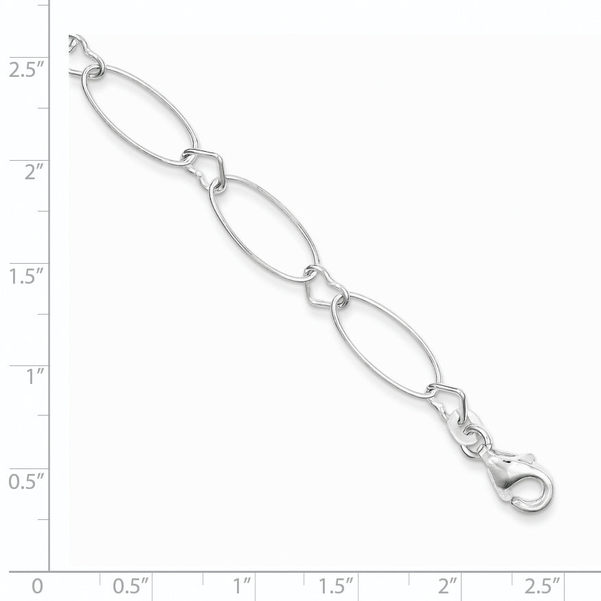 7.5 Inch Sterling Silver Oval Link W/Hearts Bracelet
