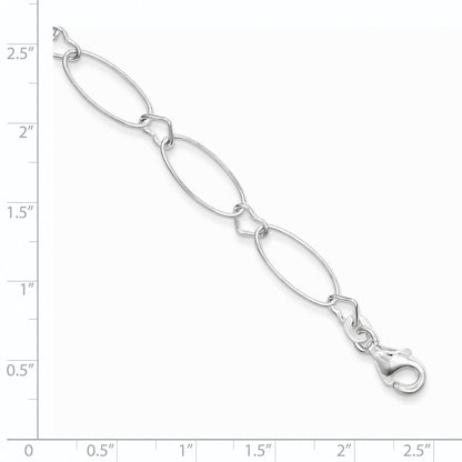 7.5 Inch Sterling Silver Oval Link W/Hearts Bracelet