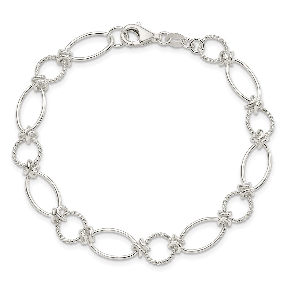 7.5 Inch Sterling Silver Polished Textured Fancy Circle And Oval Link Bracelet