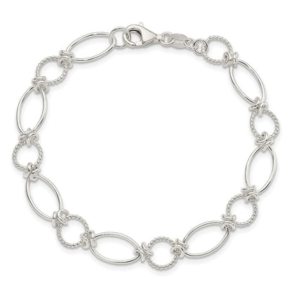 7.5 Inch Sterling Silver Polished Textured Fancy Circle And Oval Link Bracelet
