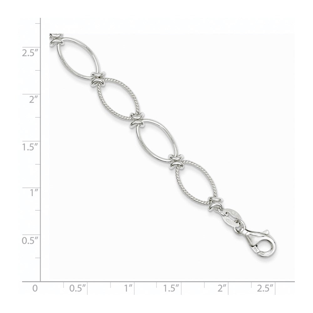 7.5 Inch Sterling Silver Polished Textured Fancy Oval Link Bracelet