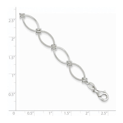 7.5 Inch Sterling Silver Polished Textured Fancy Oval Link Bracelet