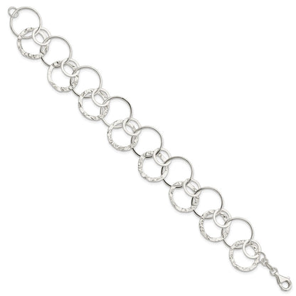 7.5 Inch Sterling Silver Polished Textured Fancy Circle Link Bracelet