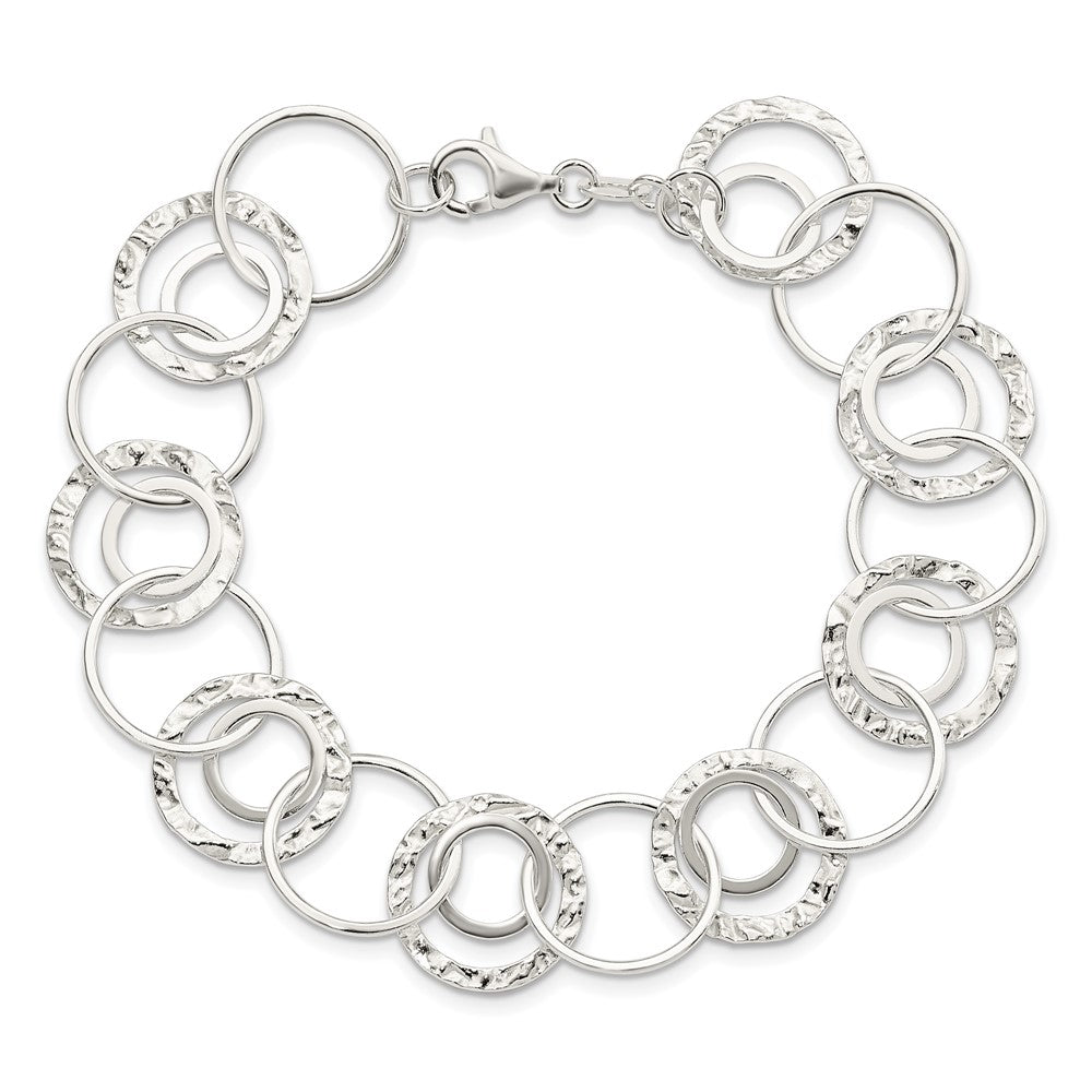 7.5 Inch Sterling Silver Polished Textured Fancy Circle Link Bracelet