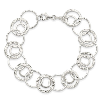 7.5 Inch Sterling Silver Polished Textured Fancy Circle Link Bracelet