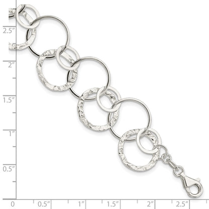 7.5 Inch Sterling Silver Polished Textured Fancy Circle Link Bracelet