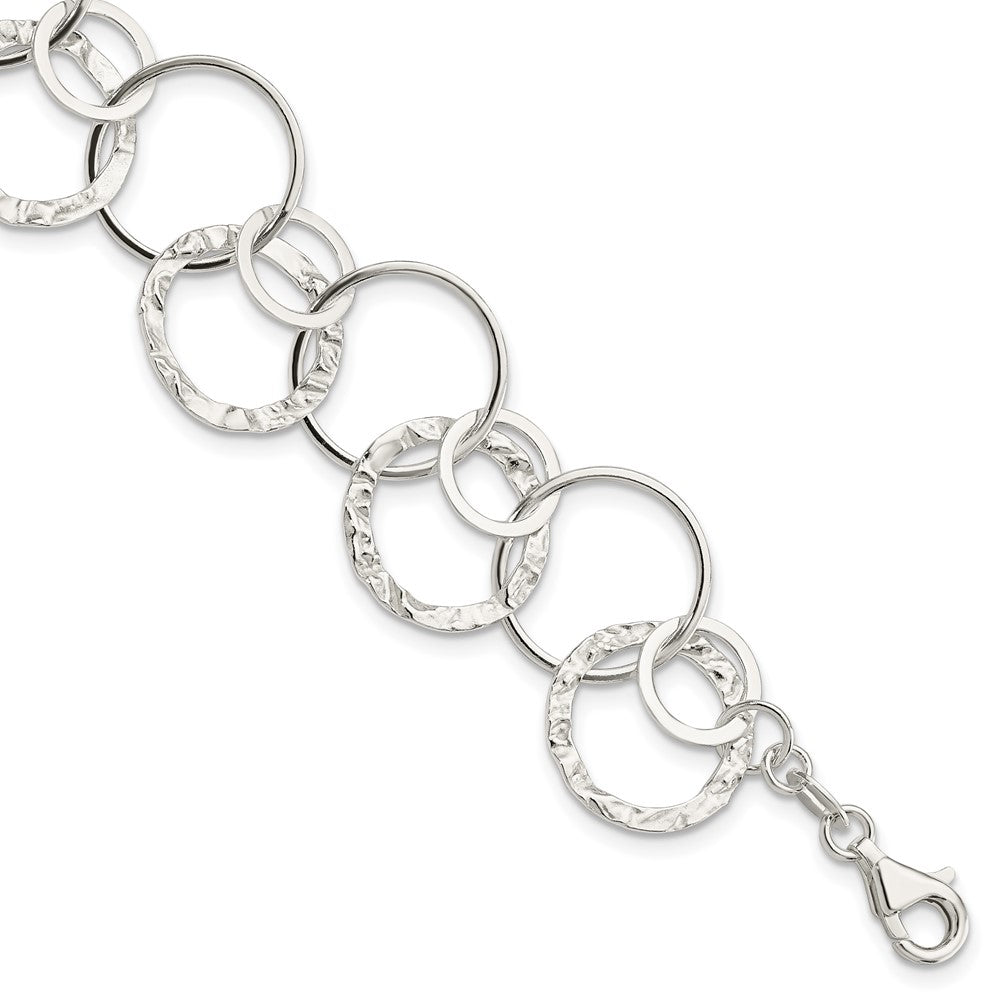 7.5 Inch Sterling Silver Polished Textured Fancy Circle Link Bracelet
