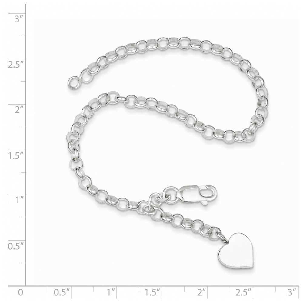 7.5 Inch Sterling Silver Heart Dangle Bracelet