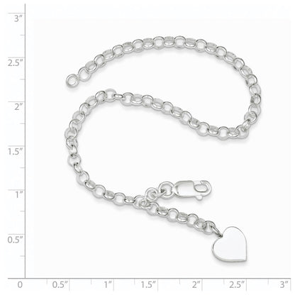 7.5 Inch Sterling Silver Heart Dangle Bracelet