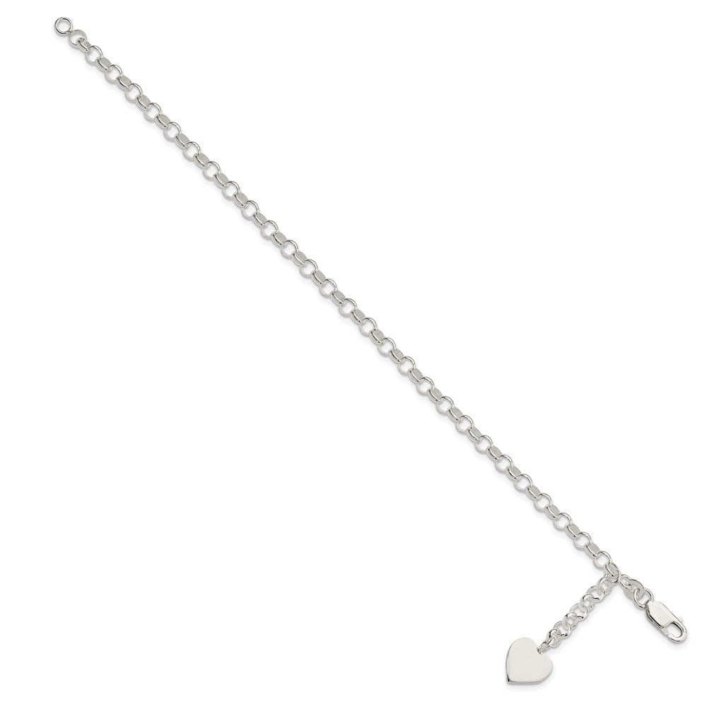 7.5 Inch Sterling Silver Heart Dangle Bracelet
