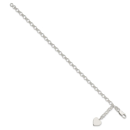 7.5 Inch Sterling Silver Heart Dangle Bracelet