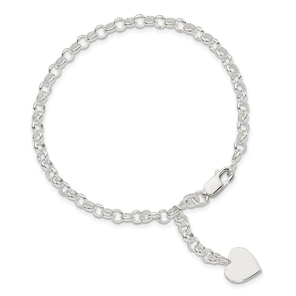7.5 Inch Sterling Silver Heart Dangle Bracelet