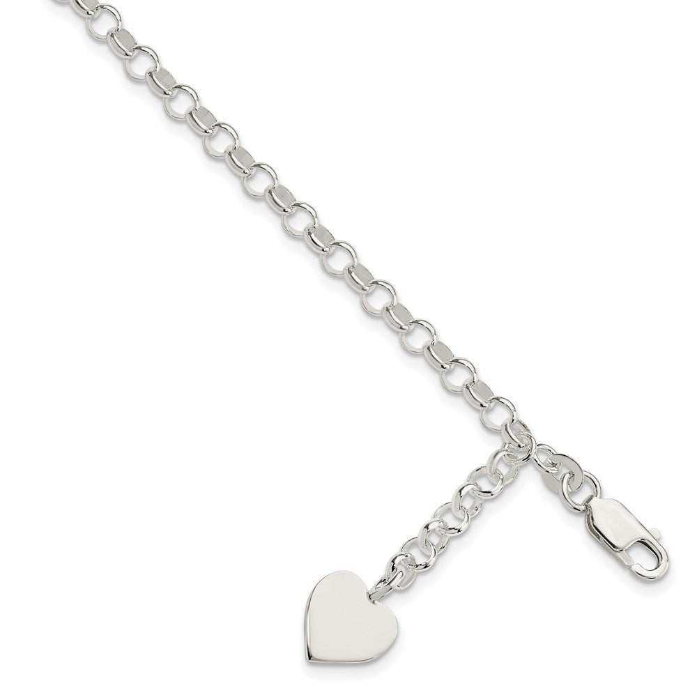 7.5 Inch Sterling Silver Heart Dangle Bracelet