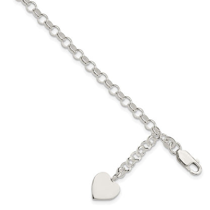 7.5 Inch Sterling Silver Heart Dangle Bracelet
