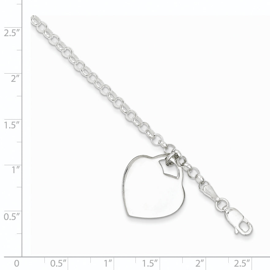 7 Inch Sterling Silver Engraveable Heart Bracelet