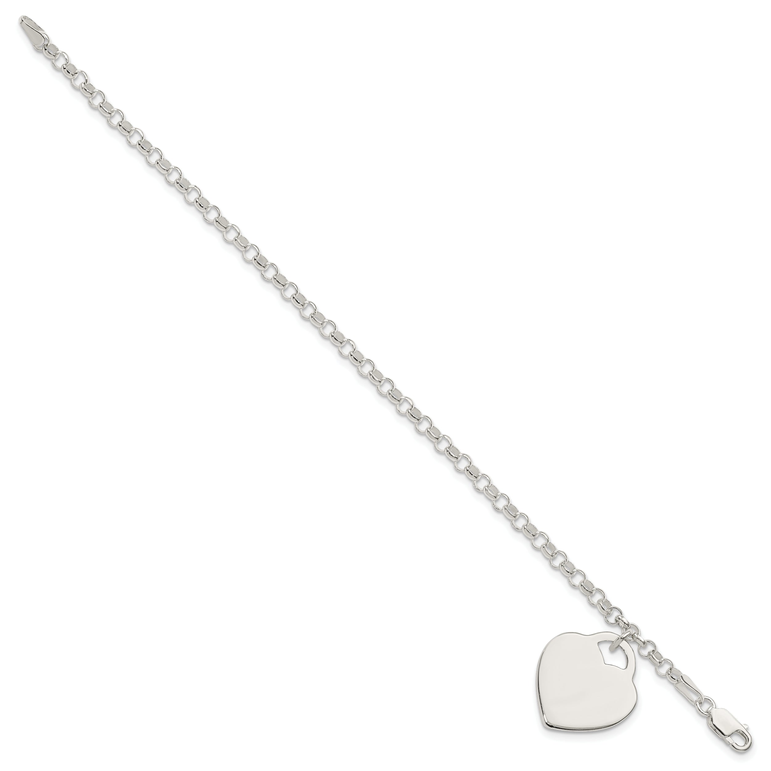 7 Inch Sterling Silver Engraveable Heart Bracelet