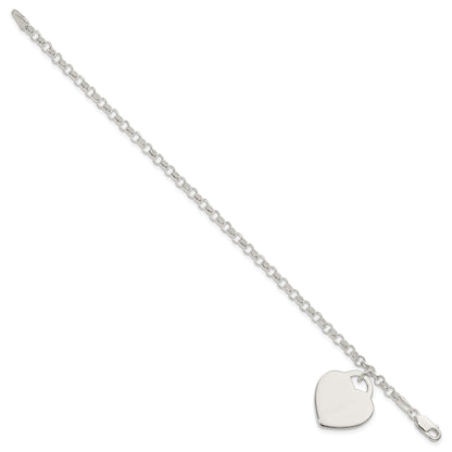 7 Inch Sterling Silver Engraveable Heart Bracelet