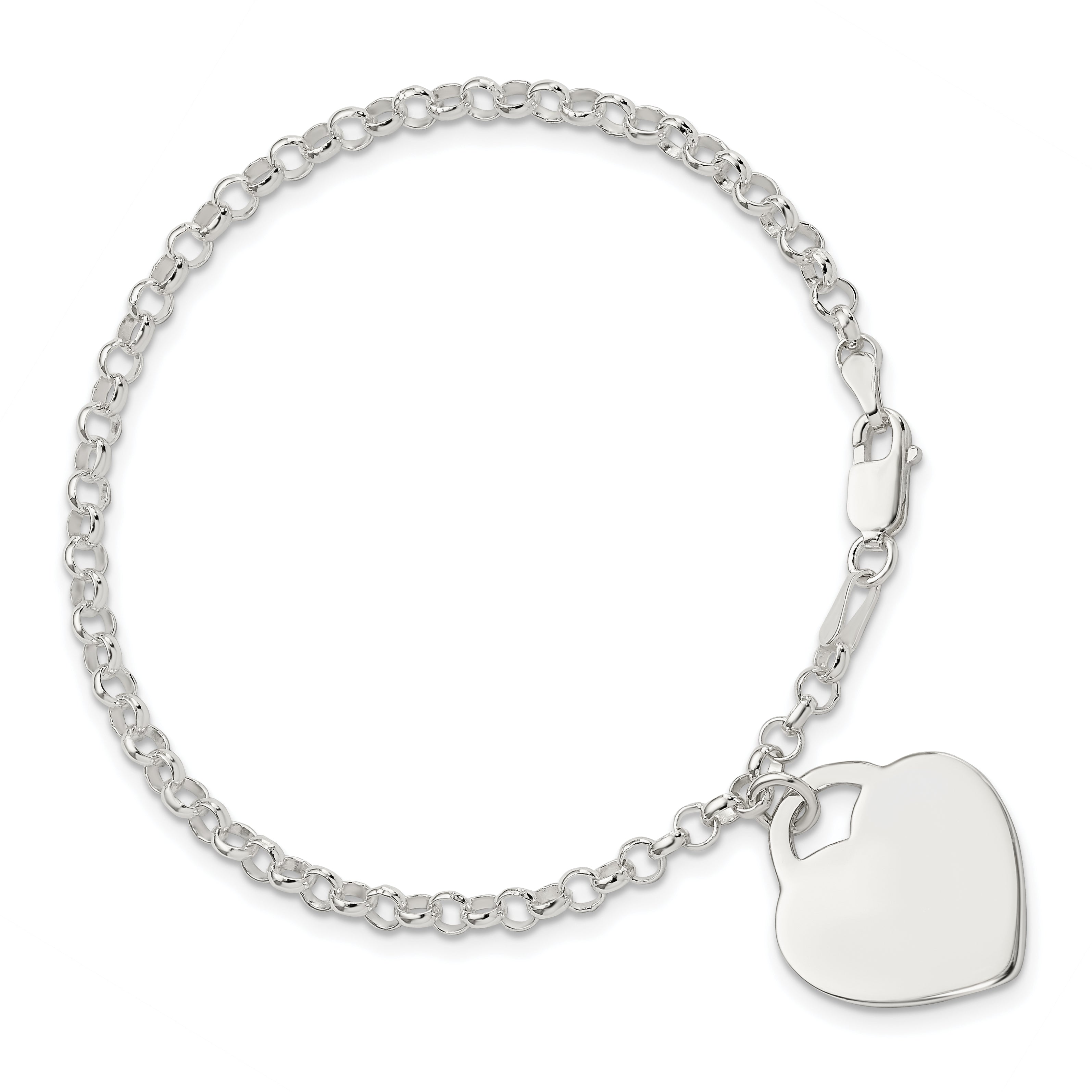 7 Inch Sterling Silver Engraveable Heart Bracelet