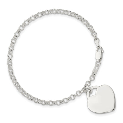 7 Inch Sterling Silver Engraveable Heart Bracelet