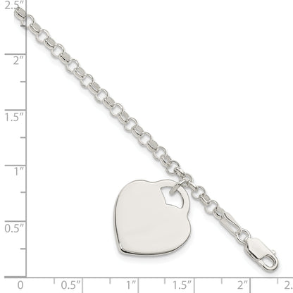 7 Inch Sterling Silver Engraveable Heart Bracelet