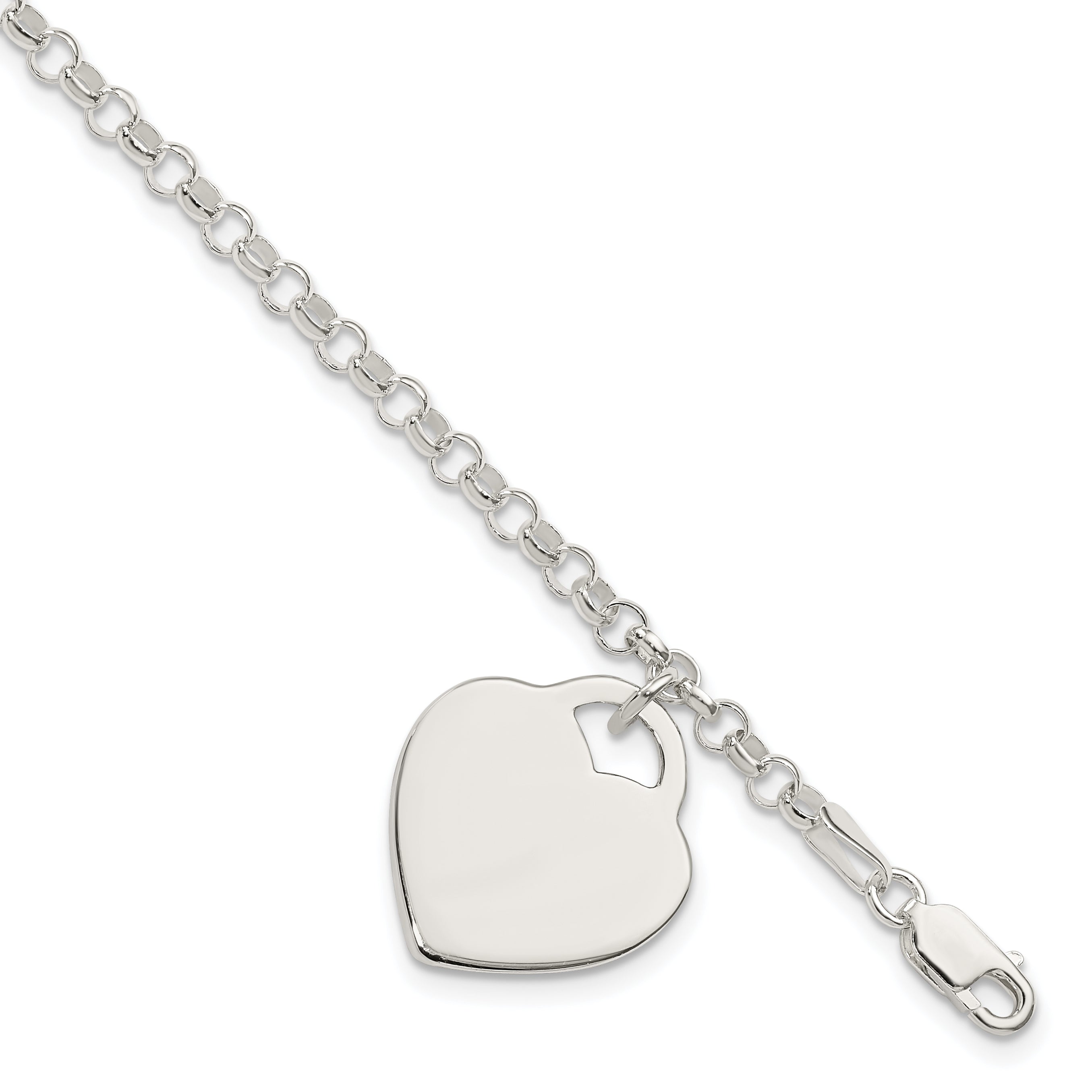 7 Inch Sterling Silver Engraveable Heart Bracelet