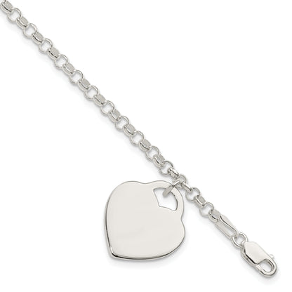 7 Inch Sterling Silver Engraveable Heart Bracelet