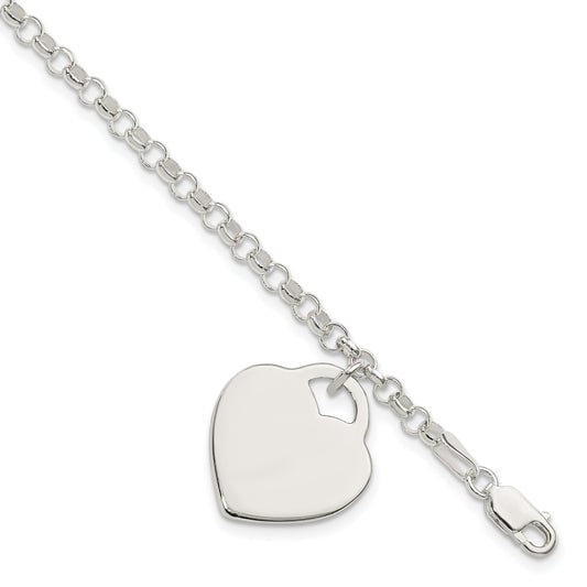 7 Inch Sterling Silver Engraveable Heart Bracelet