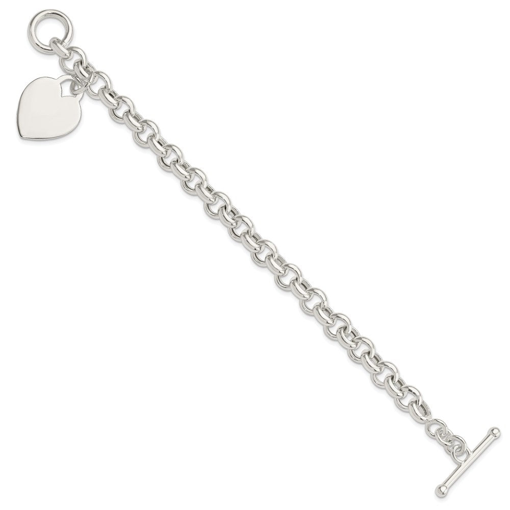 7.5 Inch Sterling Silver Engraveable Heart Toggle Bracelet