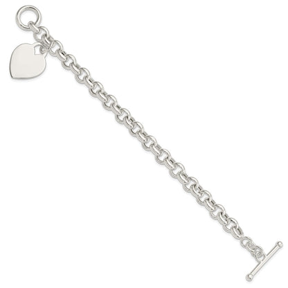 7.5 Inch Sterling Silver Engraveable Heart Toggle Bracelet