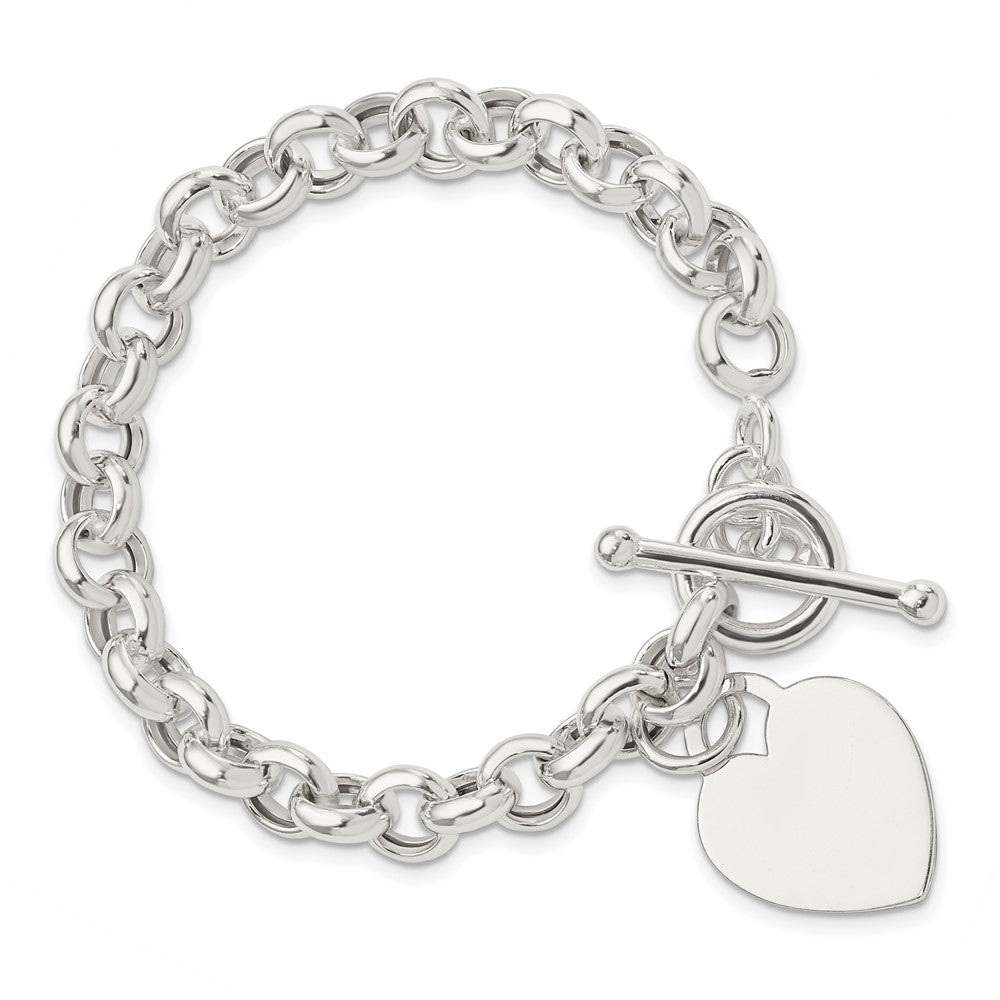 7.5 Inch Sterling Silver Engraveable Heart Toggle Bracelet