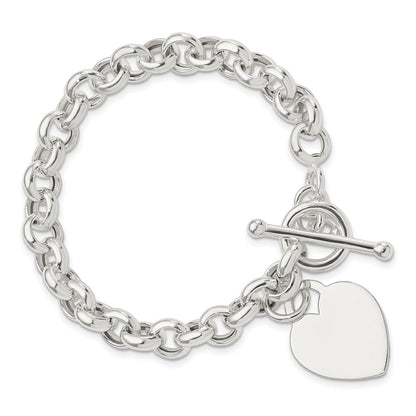 7.5 Inch Sterling Silver Engraveable Heart Toggle Bracelet