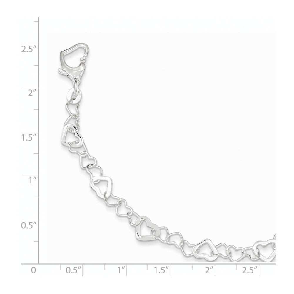 7.5 Inch Sterling Silver Linked Heart Bracelet