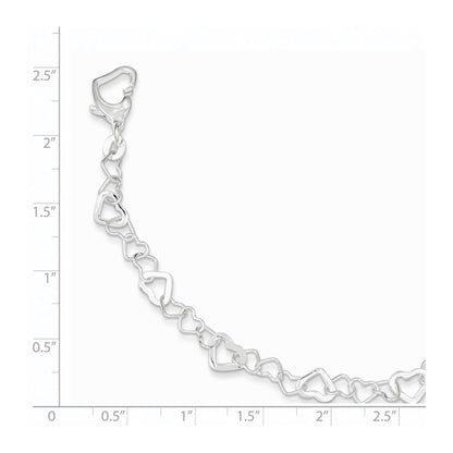 7.5 Inch Sterling Silver Linked Heart Bracelet