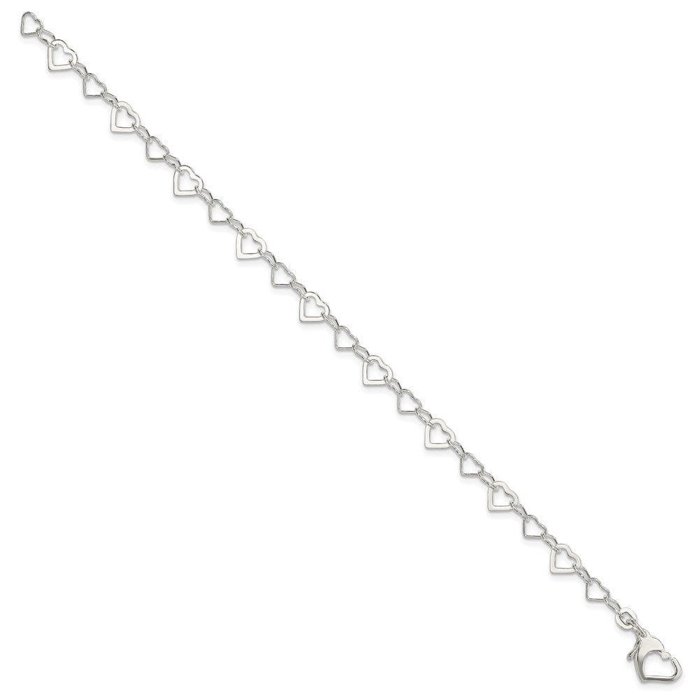 7.5 Inch Sterling Silver Linked Heart Bracelet
