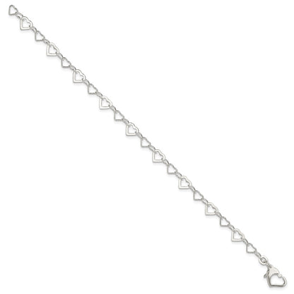 7.5 Inch Sterling Silver Linked Heart Bracelet